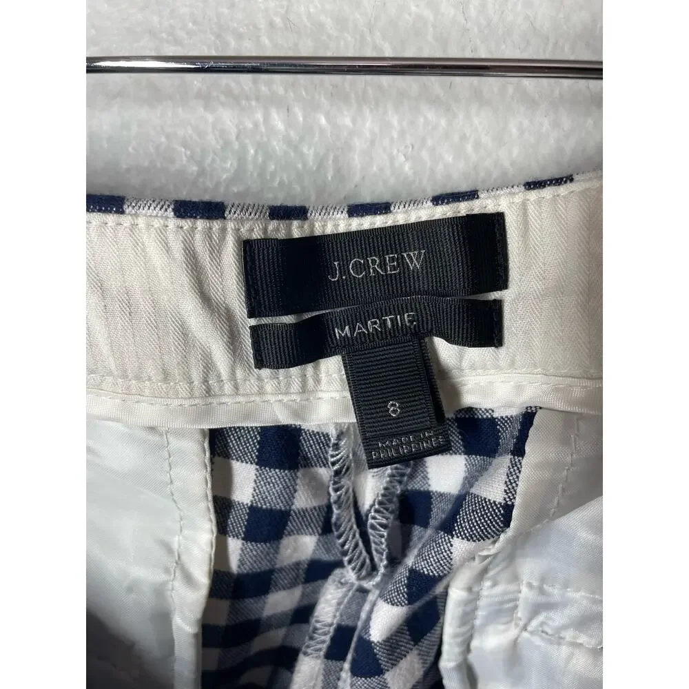 J Crew Navy Blue Gingham Martie Pants 8 Ankle